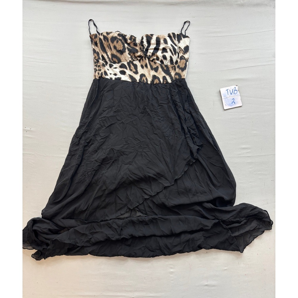 Janette Plus Leopard Print High Low Maxi Dress Black Brown Sweetheart 1XL USA